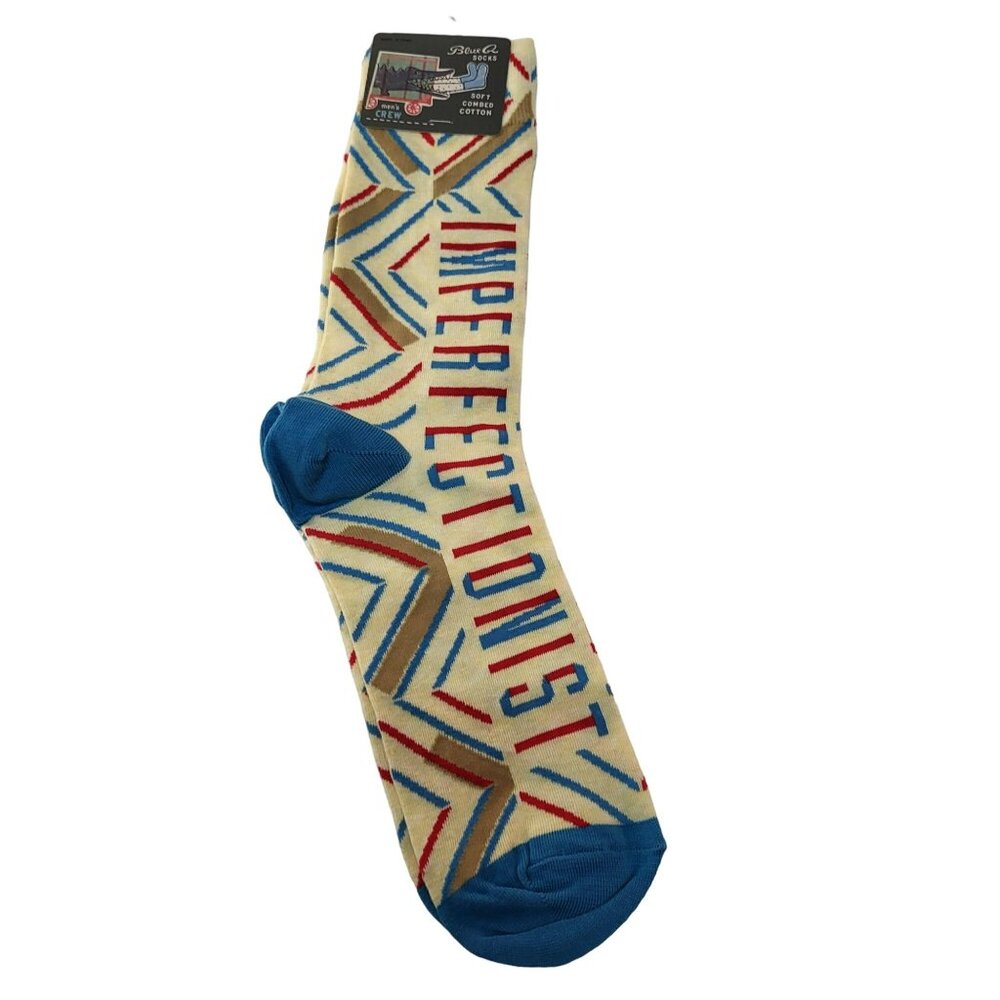 Blue Q Imperfectionist Crew Socks Men's Shoe Size 7-12 Beige Red Blue Tan